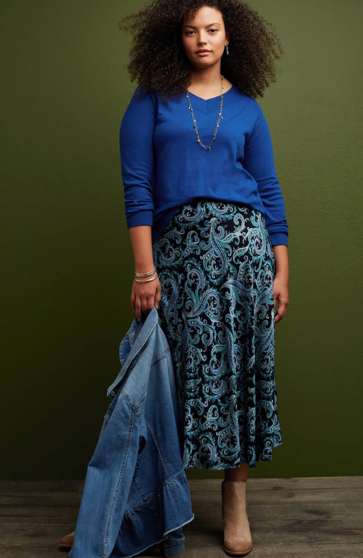 Printed A-Line Midi Skirt