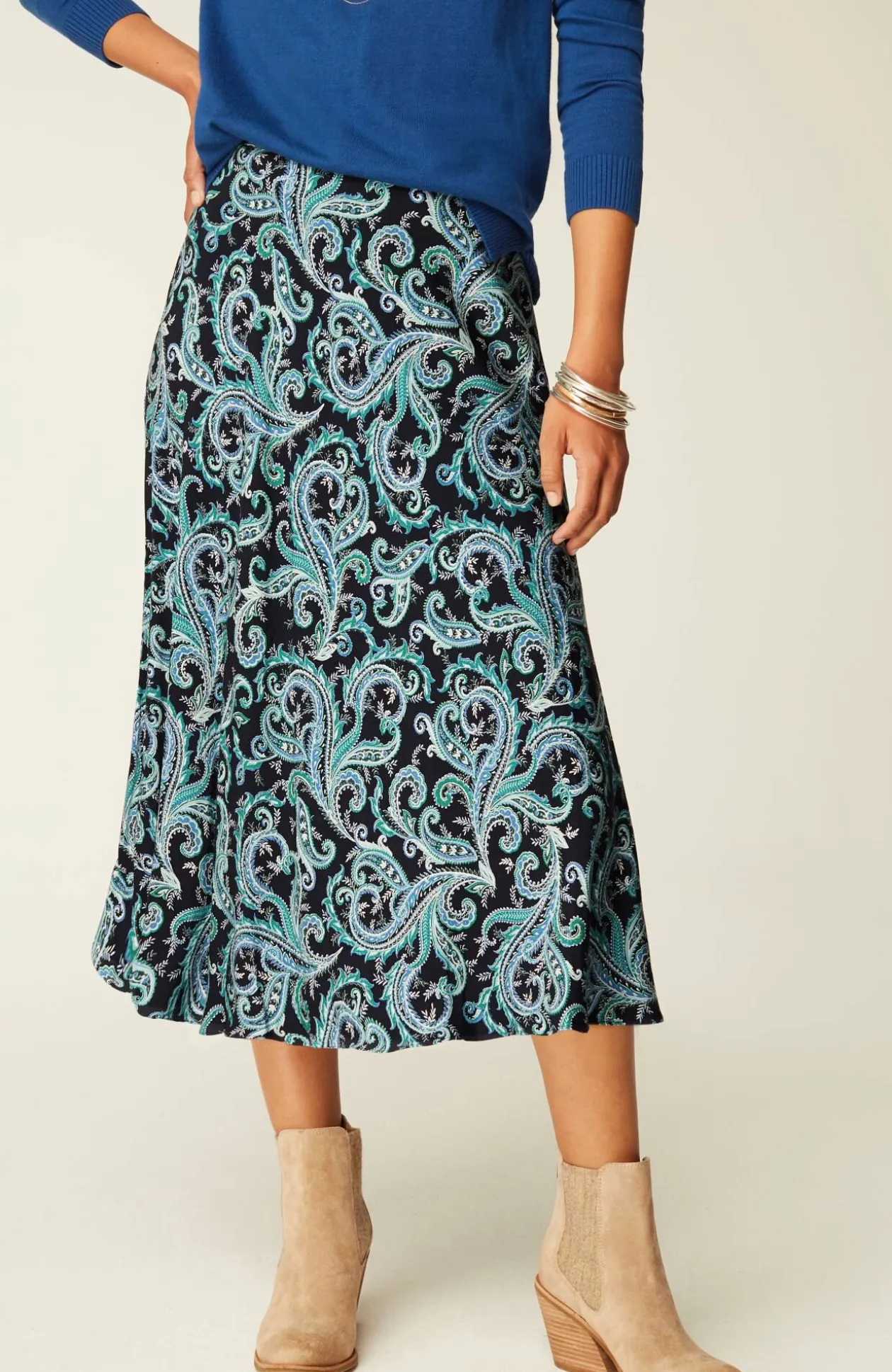 Printed A-Line Midi Skirt
