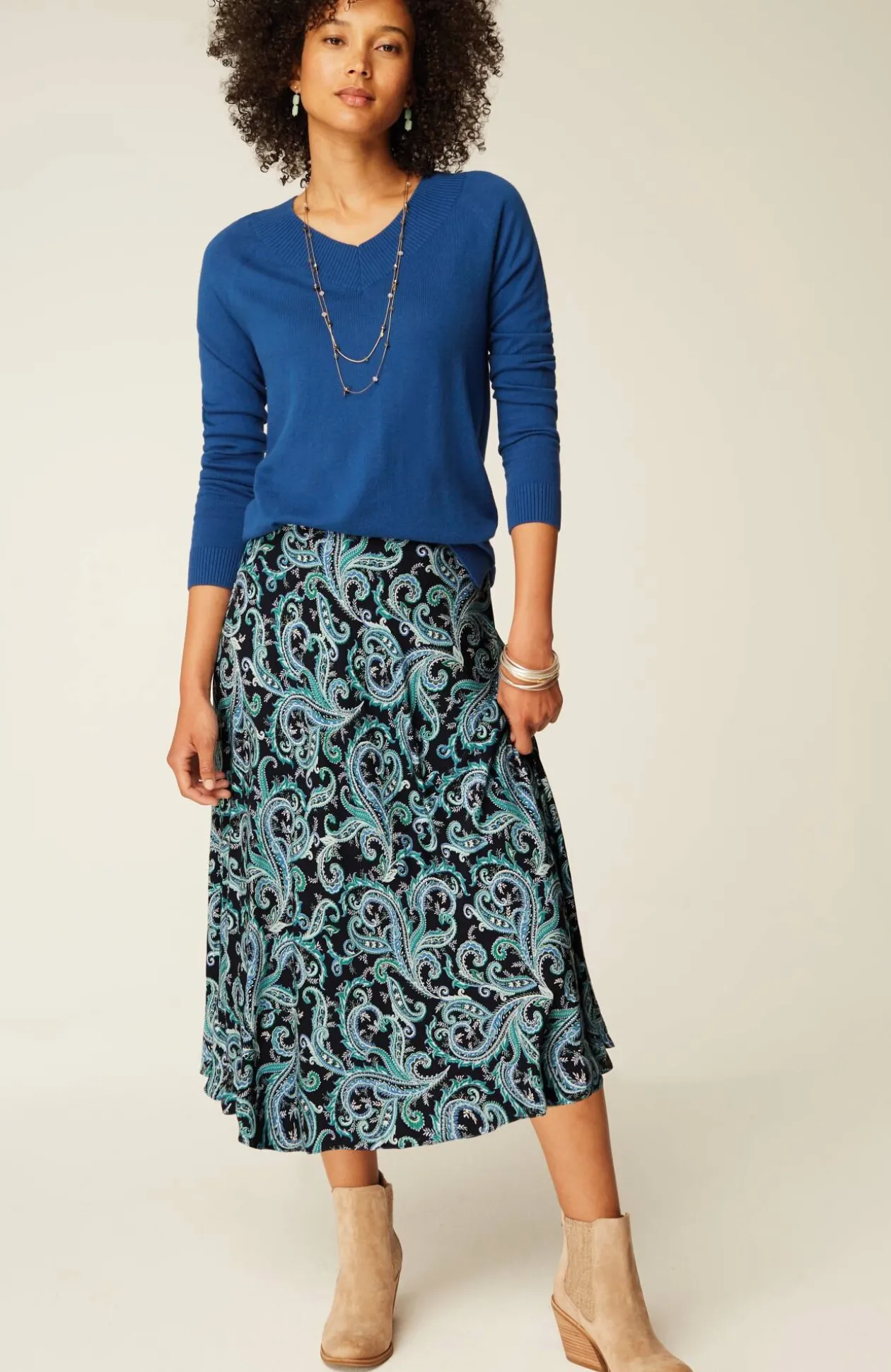 Printed A-Line Midi Skirt