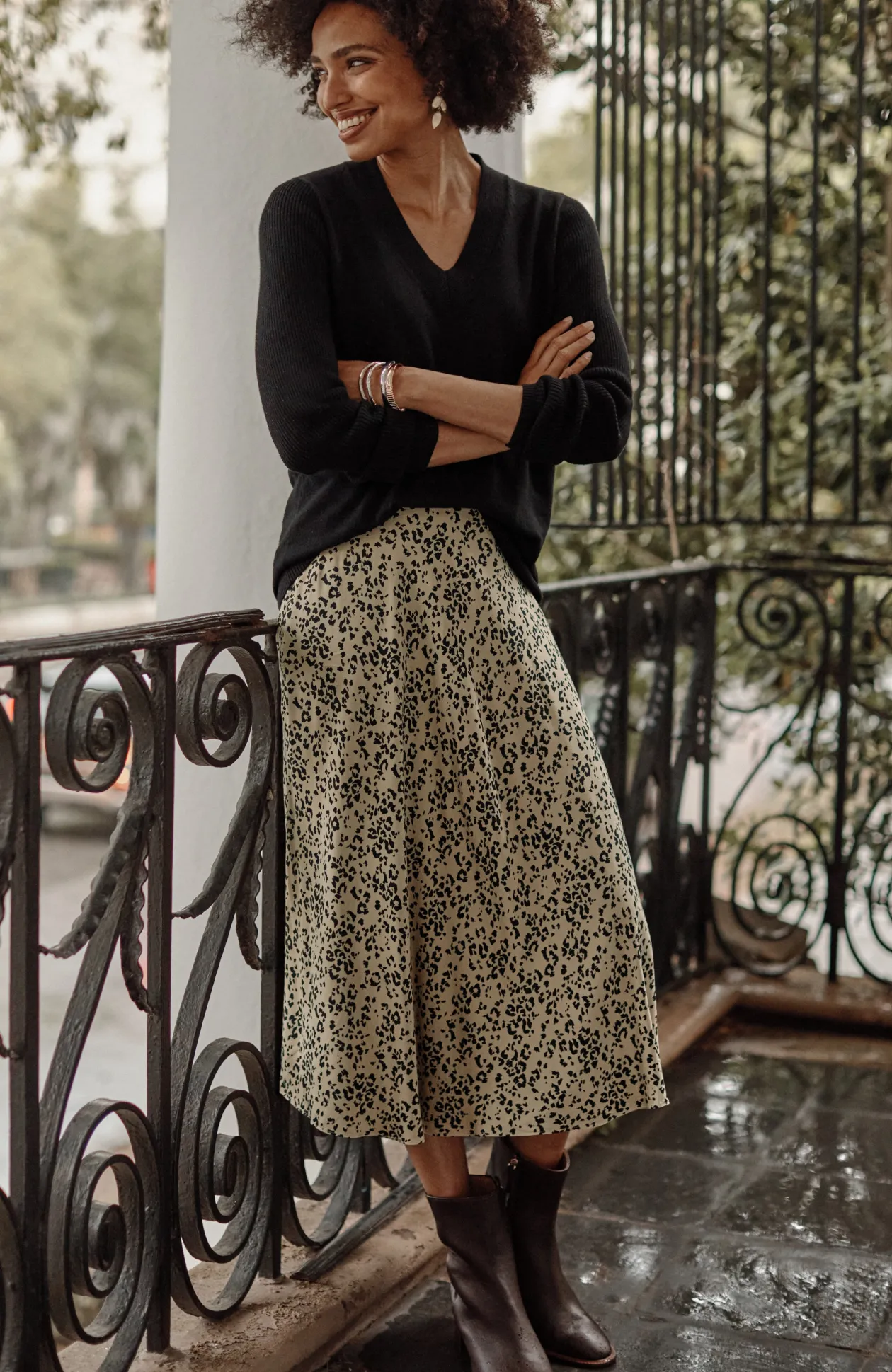 Printed A-Line Midi Skirt