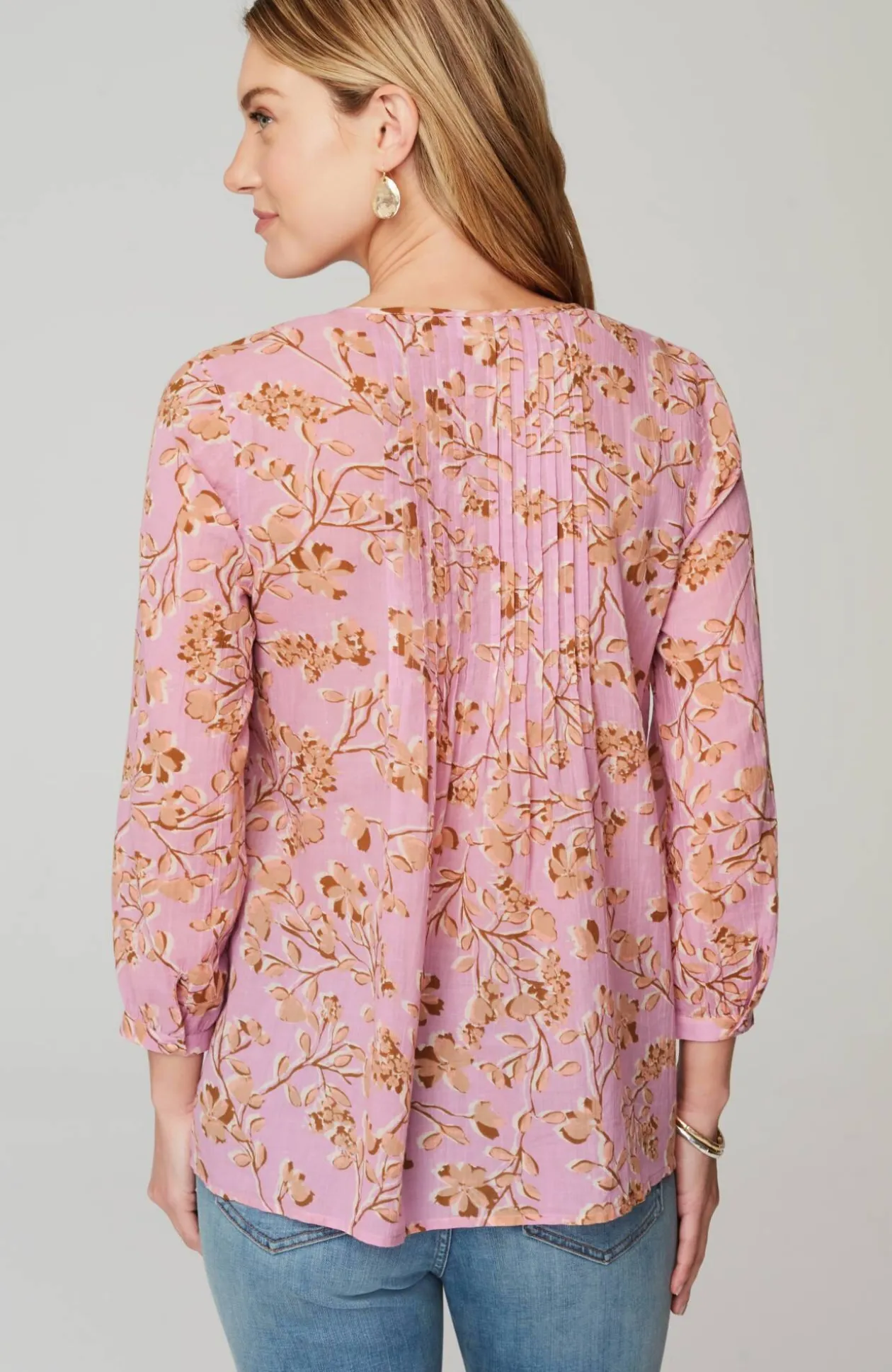 Printed A-Line Pintucked Top