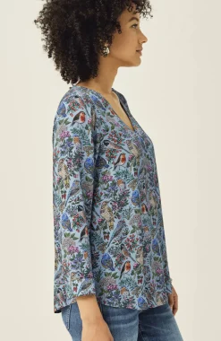 Printed Satin V-Neck Popover