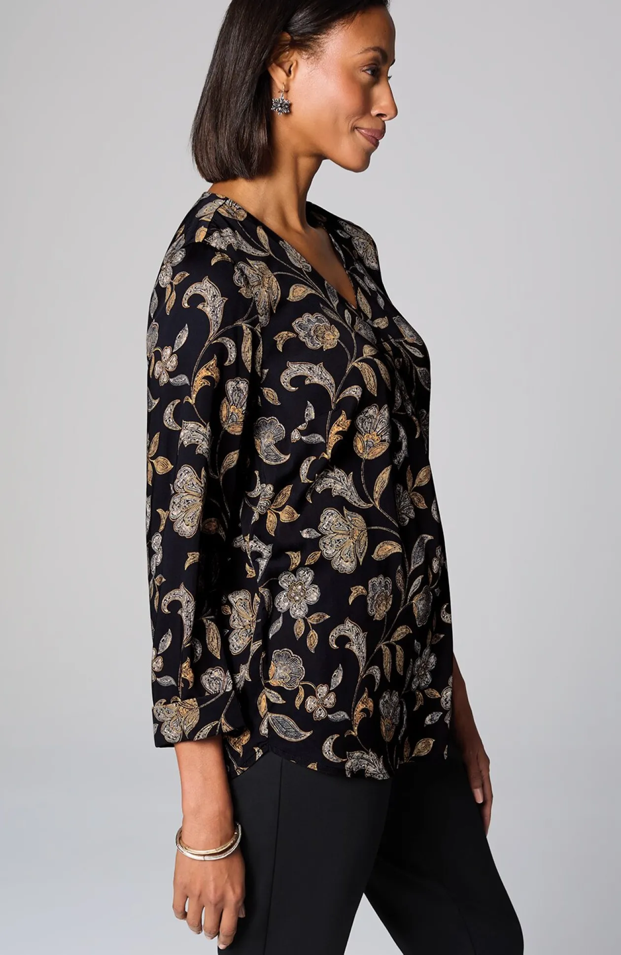 Printed Satin V-Neck Popover