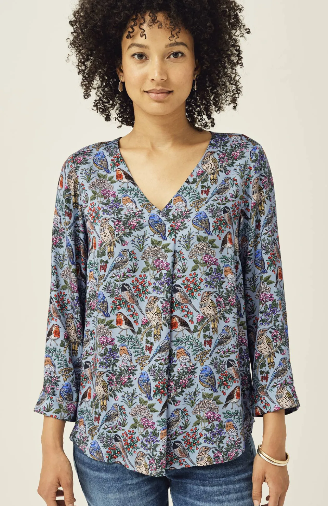 Printed Satin V-Neck Popover