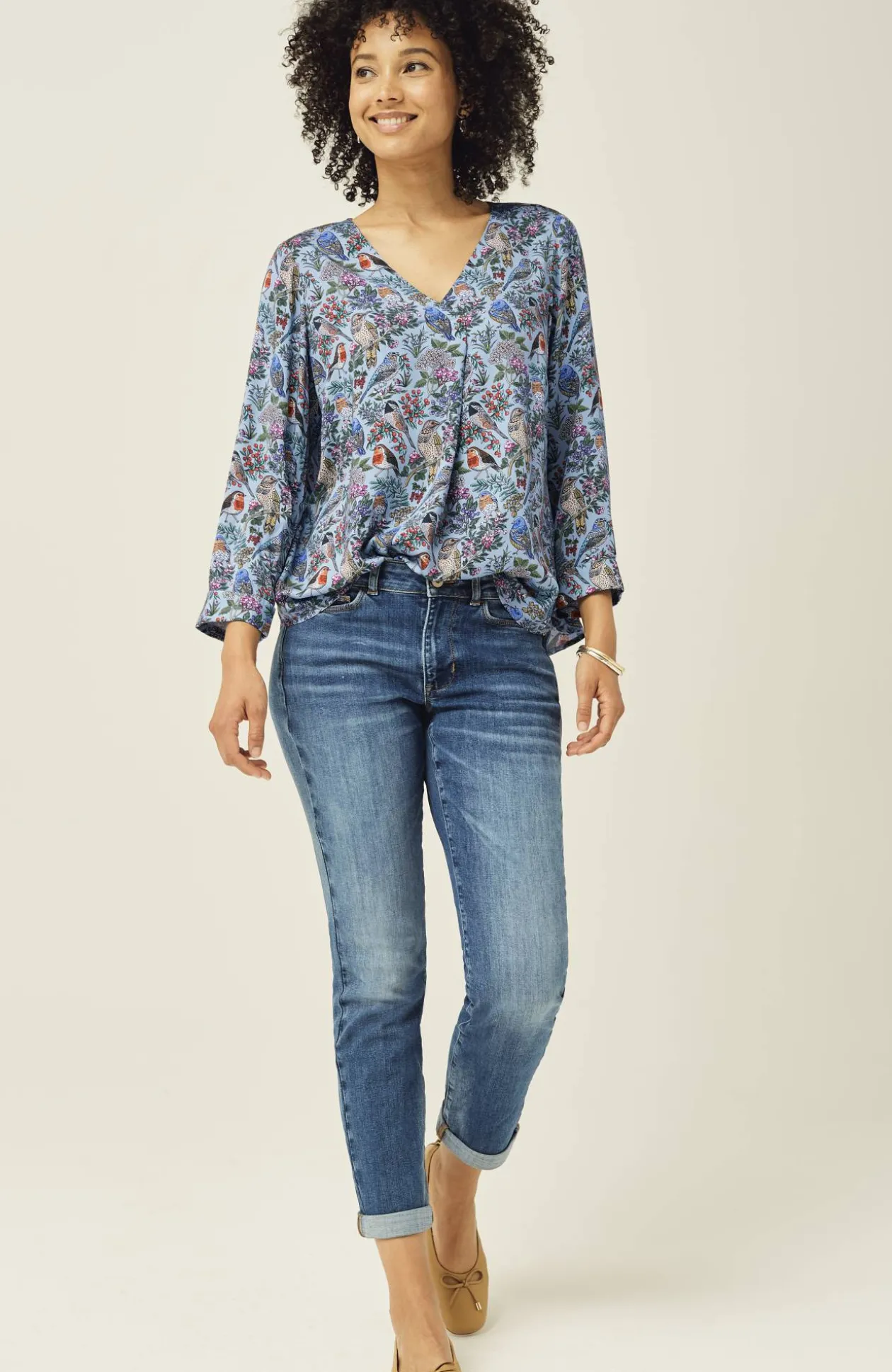 Printed Satin V-Neck Popover