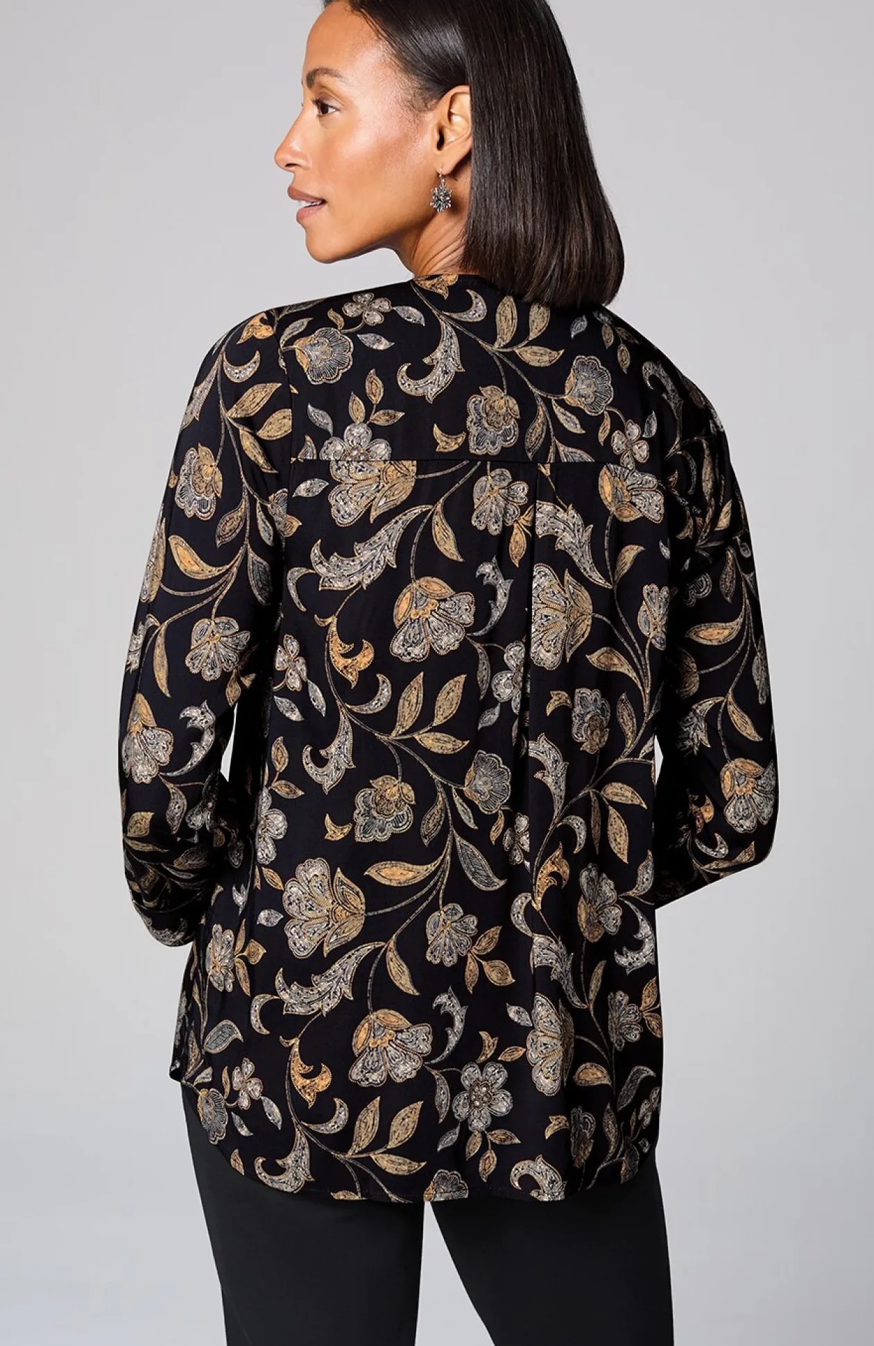 Printed Satin V-Neck Popover