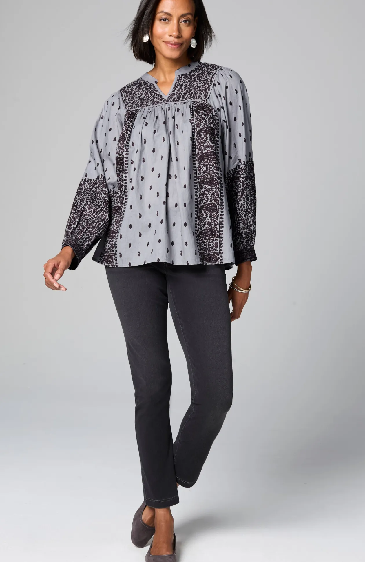 Pure Jill Block-Printed Paisley Top