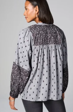 Pure Jill Block-Printed Paisley Top
