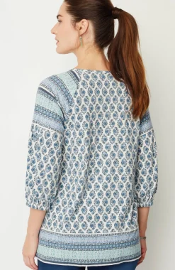Pure Jill Border-Printed Split-Neck Tunic