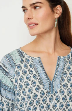 Pure Jill Border-Printed Split-Neck Tunic
