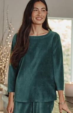 Pure Jill Corded-Velour Buttoned-Back Top