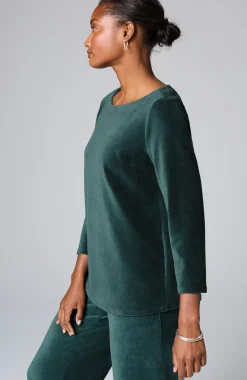 Pure Jill Corded-Velour Buttoned-Back Top