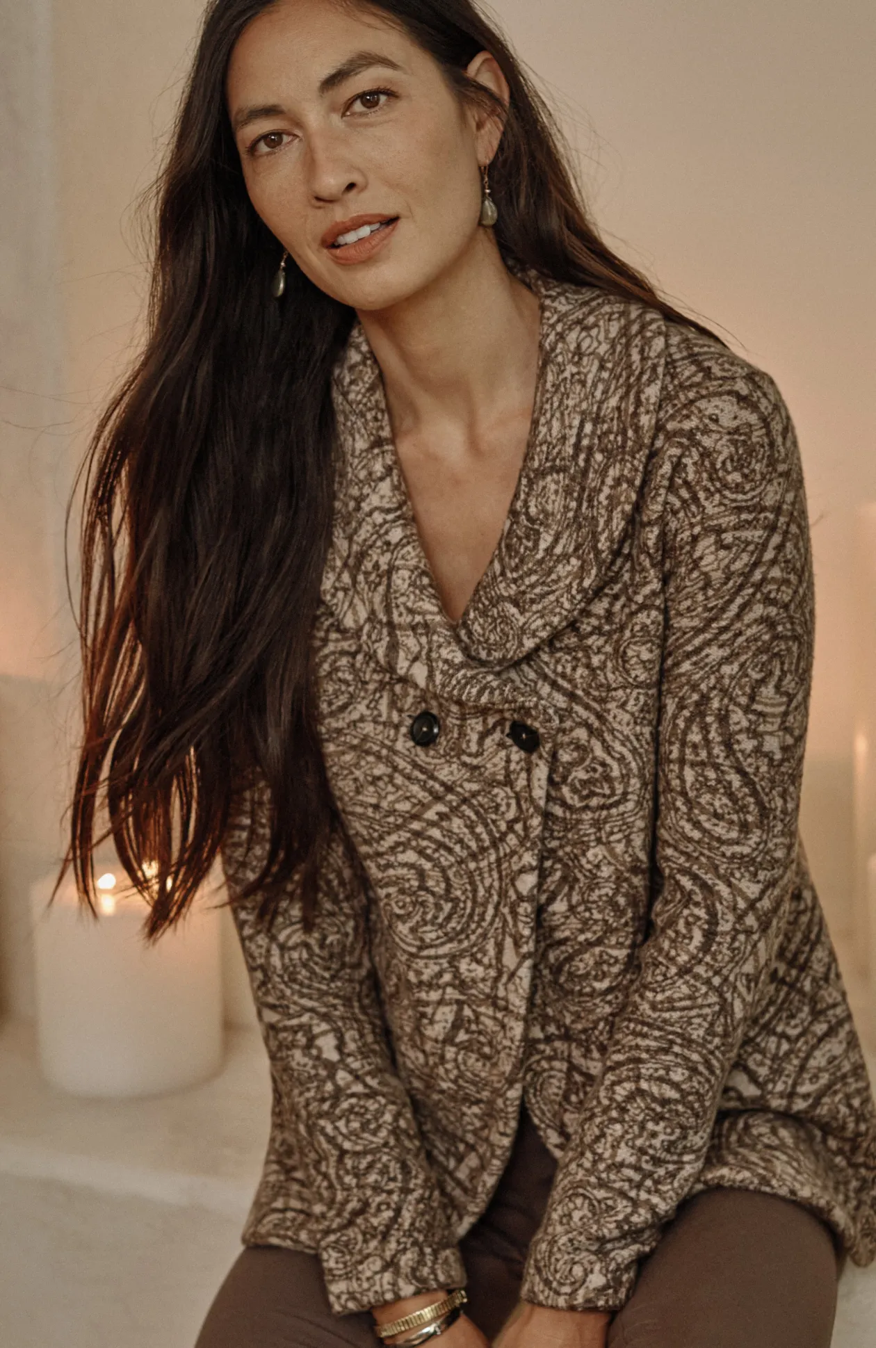Pure Jill Curved-Front Printed Cardi