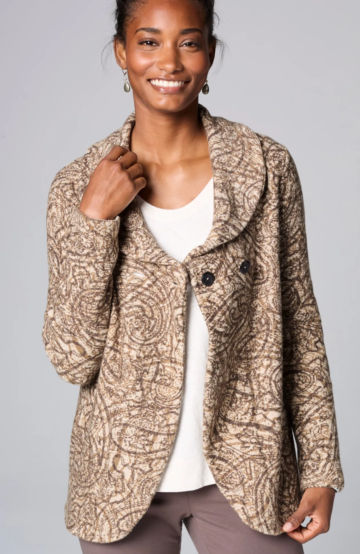 Pure Jill Curved-Front Printed Cardi