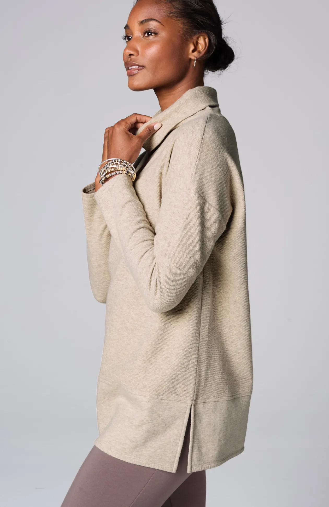 Pure Jill Diagonal Knit Mock-Neck Tunic