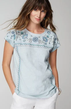 Pure Jill Embroidered Round-Neck Tee
