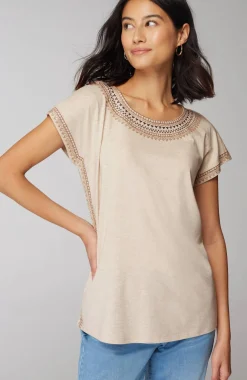 Pure Jill Embroidered Round-Neck Tee