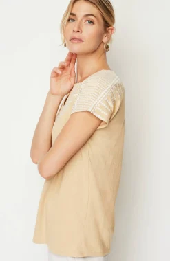 Pure Jill Embroidered Split-Neck Tee