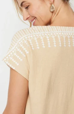 Pure Jill Embroidered Split-Neck Tee