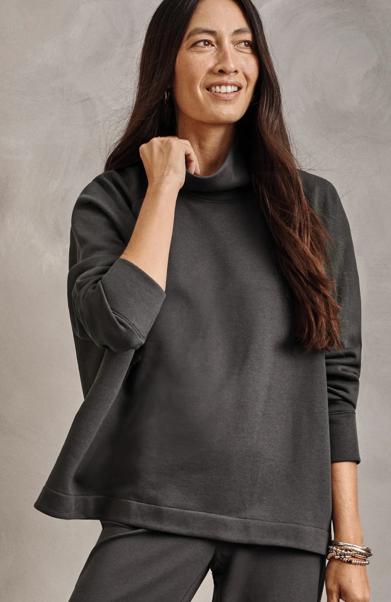 Pure Jill Fleece Stepped-Hem Top