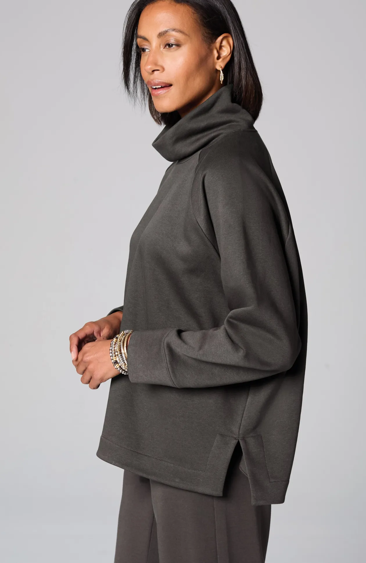 Pure Jill Fleece Stepped-Hem Top
