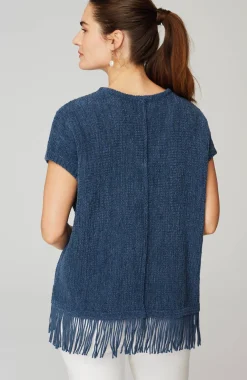 Pure Jill Fringed-Hem V-Neck Sweater
