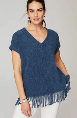 Pure Jill Fringed-Hem V-Neck Sweater