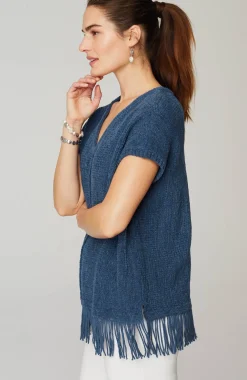 Pure Jill Fringed-Hem V-Neck Sweater