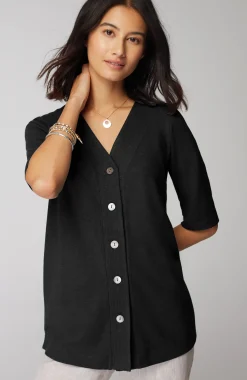 Pure Jill Hemp & Cotton Button-Front Top
