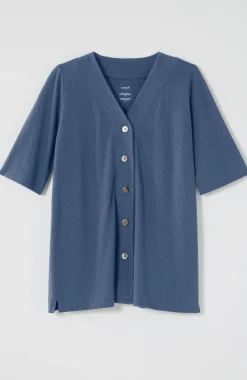 Pure Jill Hemp & Cotton Button-Front Top