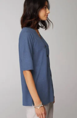 Pure Jill Hemp & Cotton Button-Front Top