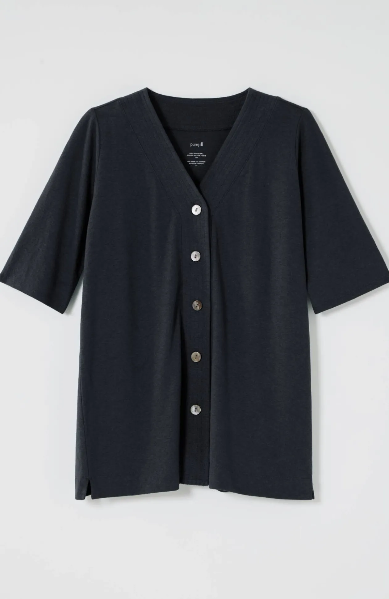 Pure Jill Hemp & Cotton Button-Front Top