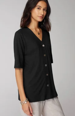 Pure Jill Hemp & Cotton Button-Front Top