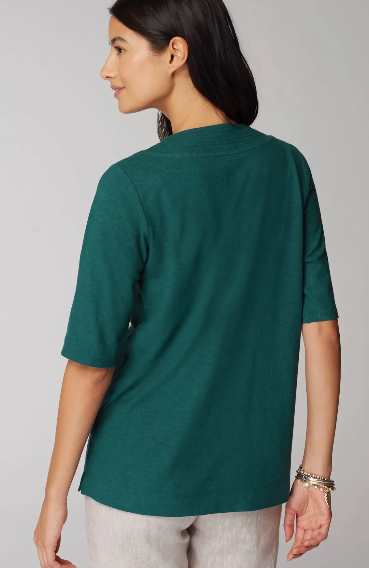 Pure Jill Hemp & Cotton Button-Front Top