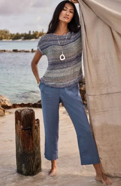 Pure Jill Linen Trapunto-Stitched Pants