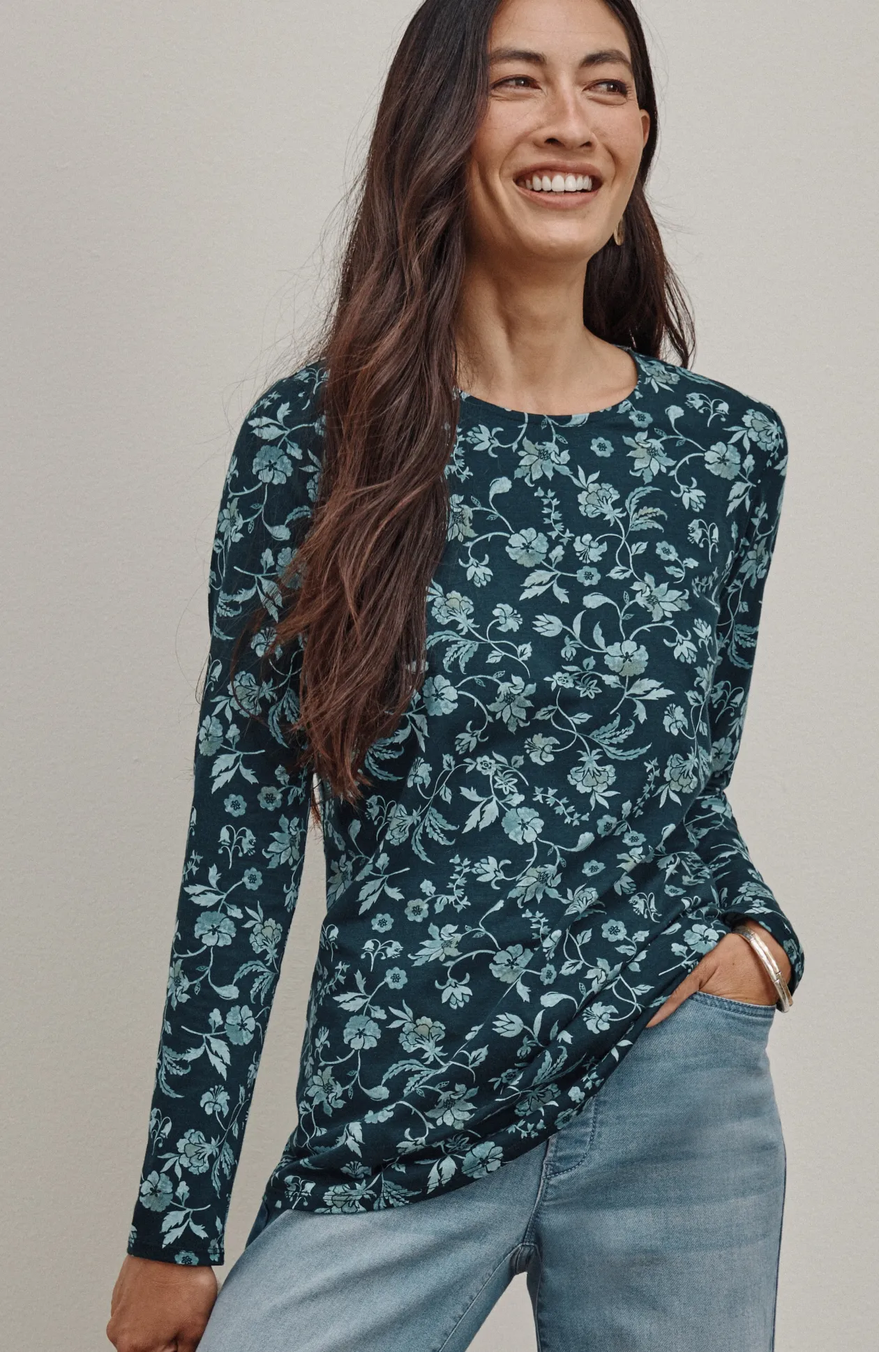 Pure Jill Long-Sleeve Shirttail Tee