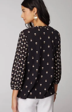 Pure Jill Mixed-Print Split-Neck Top