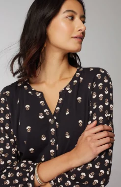 Pure Jill Mixed-Print Split-Neck Top
