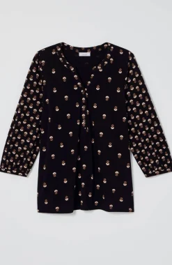 Pure Jill Mixed-Print Split-Neck Top