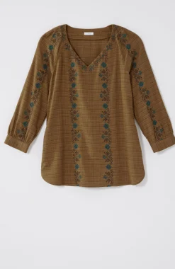 Pure Jill Multicolor-Embroidered V-Neck Top
