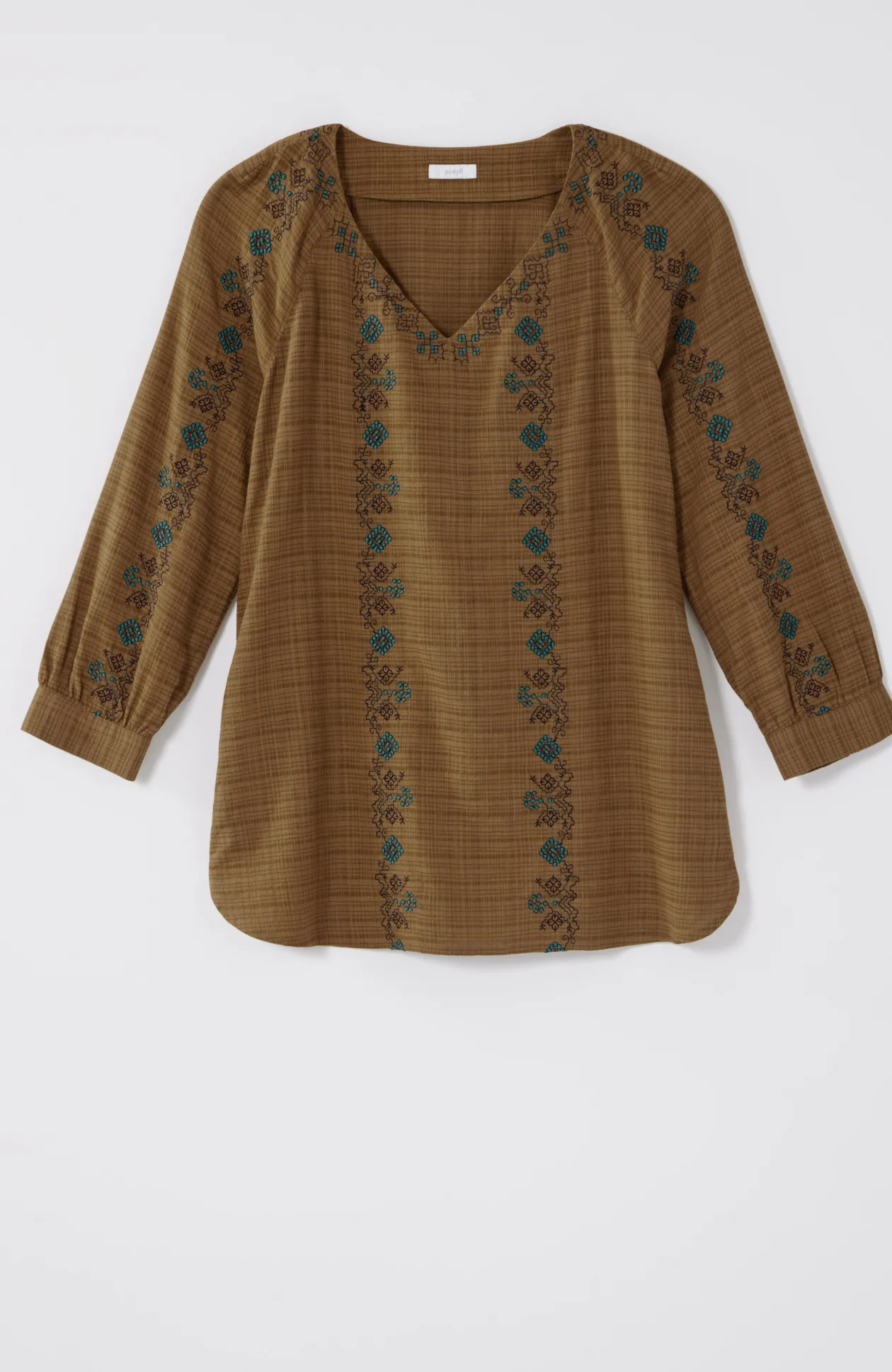 Pure Jill Multicolor-Embroidered V-Neck Top