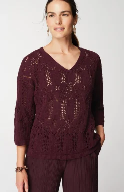 Pure Jill Open-Textured V-Neck Sweater