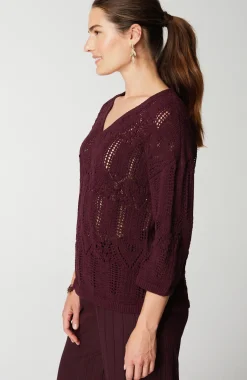Pure Jill Open-Textured V-Neck Sweater