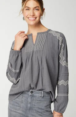 Pure Jill Pintucked Embroidered Blouse