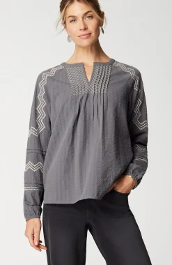 Pure Jill Pintucked Embroidered Blouse