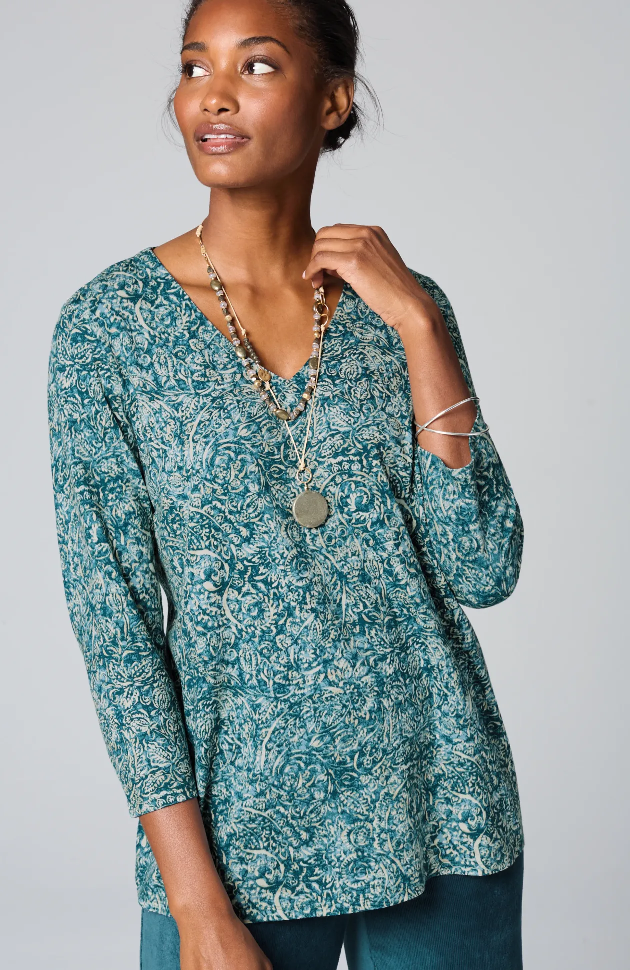Pure Jill Printed V-Neck Tee