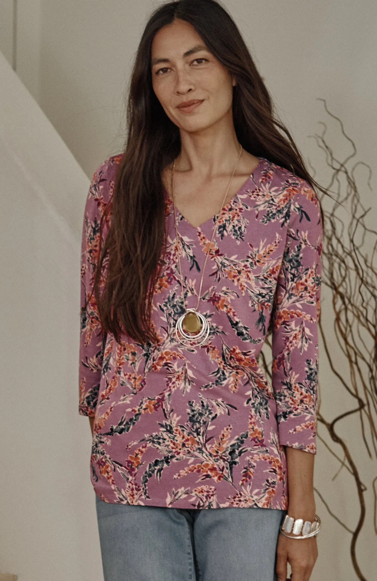 Pure Jill Printed V-Neck Tee