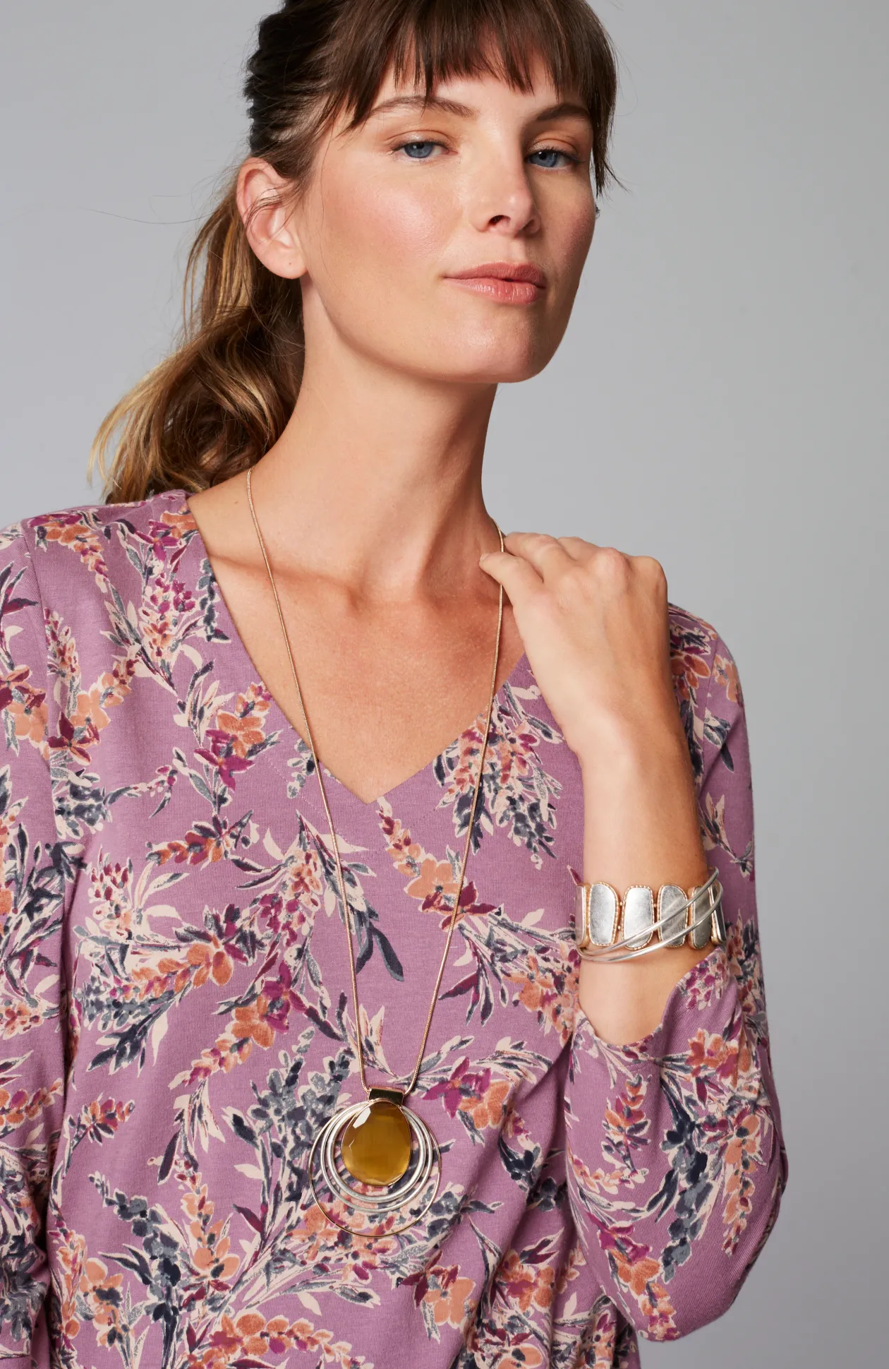 Pure Jill Printed V-Neck Tee