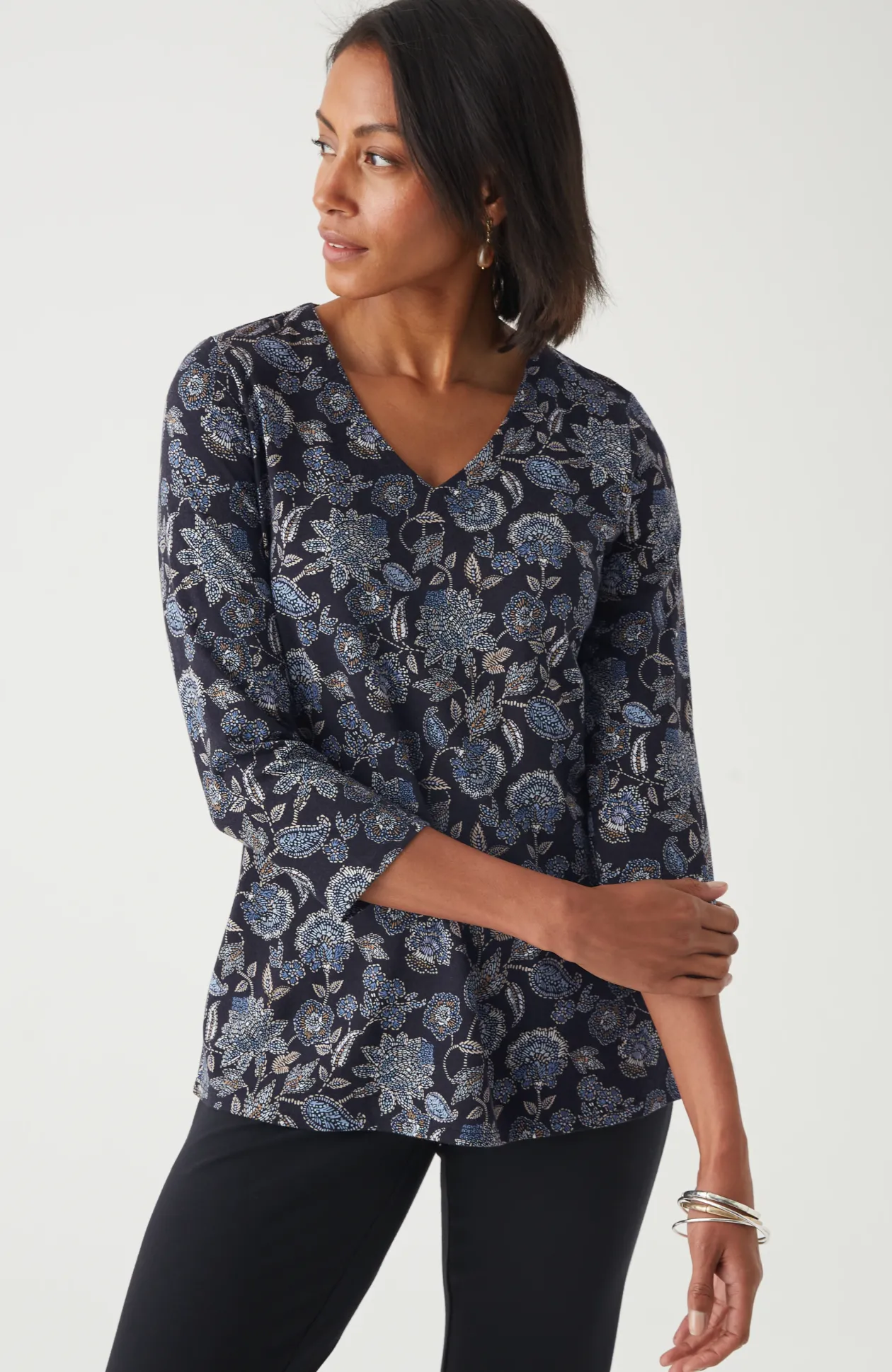 Pure Jill Printed V-Neck Tee