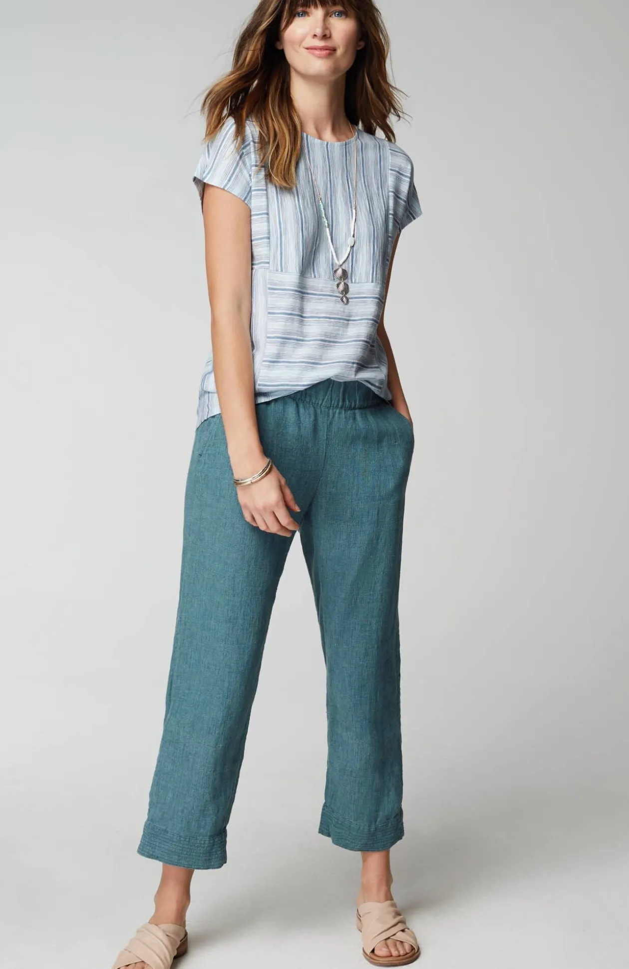 Pure Jill Round-Neck Variegated Striped Tee